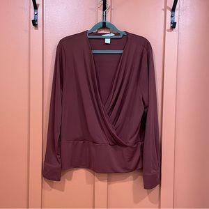 Maroon deep V long sleeve top